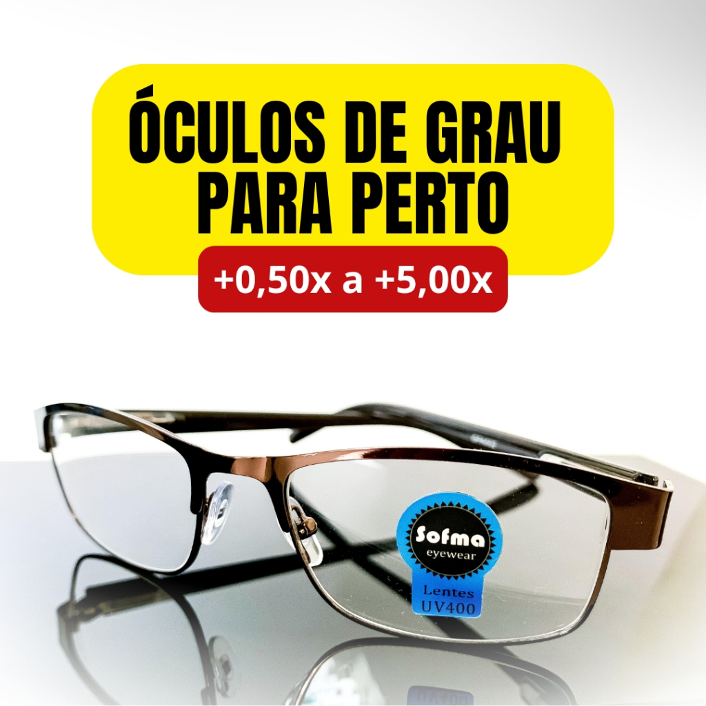 Óculos de Leitura Metálico Retangular Grafite com Lente de Grau +0.50 até +5.00 Óculos Pronto para Vista Cansada Leitura