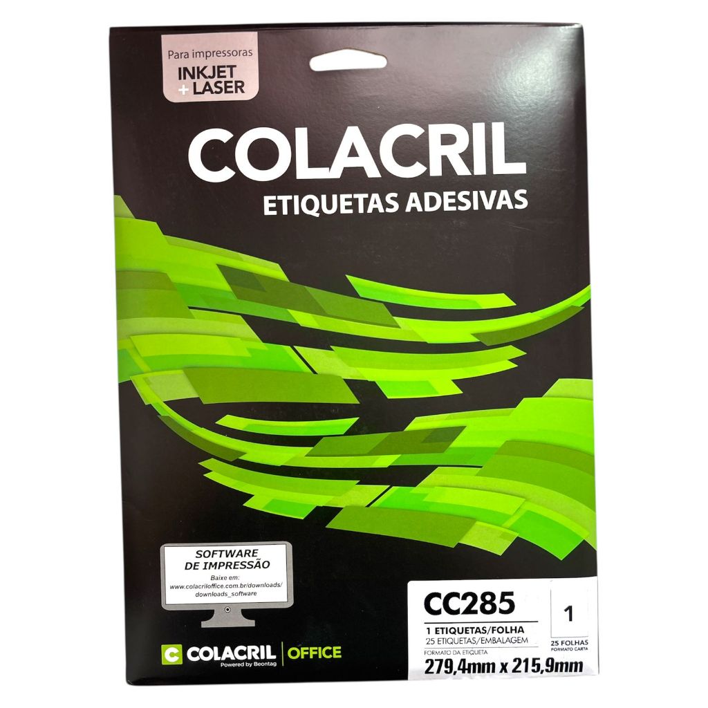 Etiqueta Adesiva– 25 Folhas C/ 1 Etiquetas | Impressoras Inkjet/Laser | Etiquetas Colacril