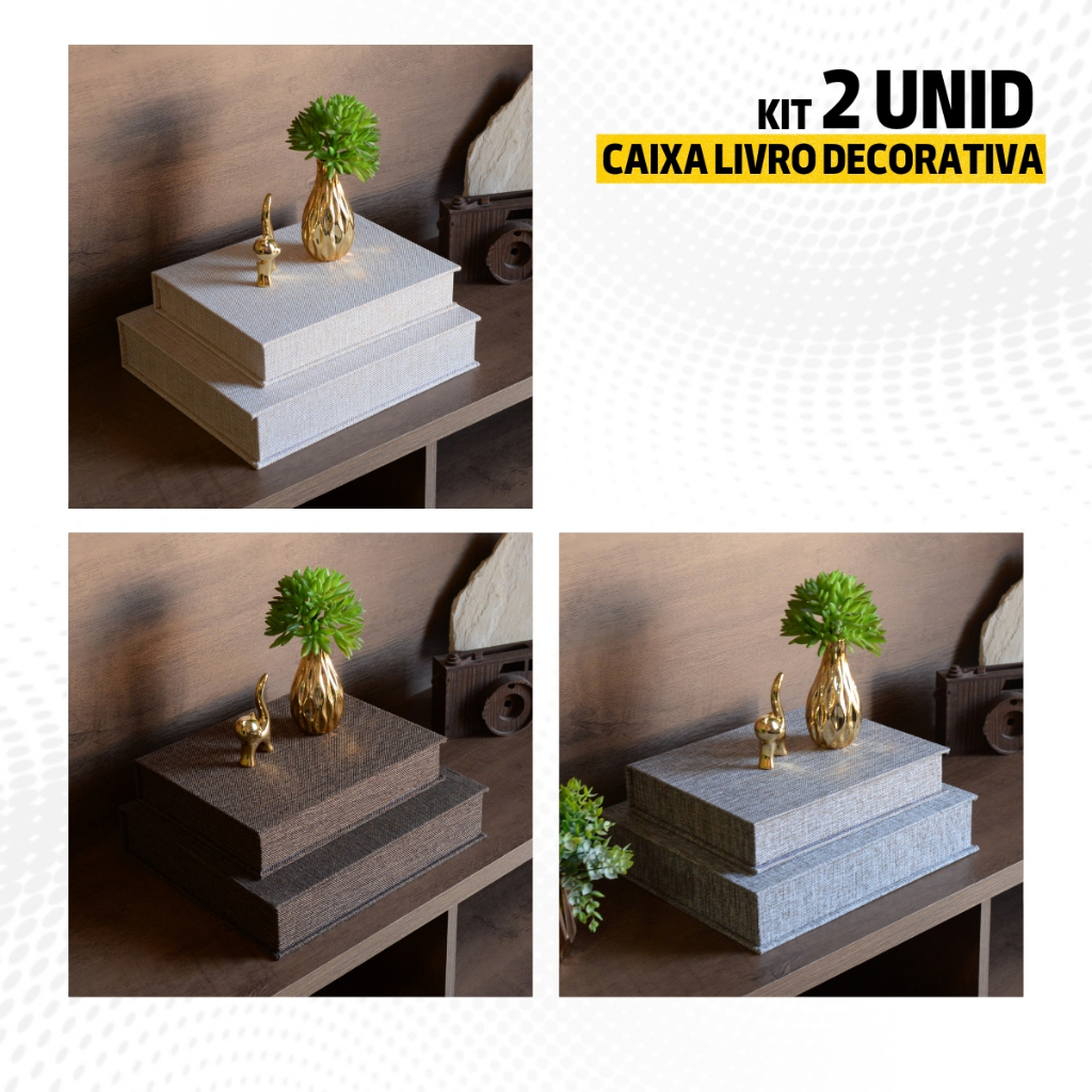 Kit 2 Caixa Livro Falso MDF TECIDO JUTA P/M Madeira Decorativa Porta Objeto em Oferta na Shopee