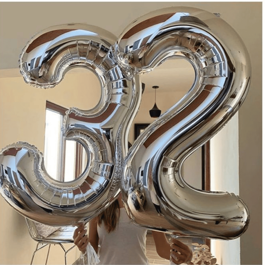 Kit 2 Balões Números Metalizados Prata 1 Metro Gigante Decoração Aniversário Festas