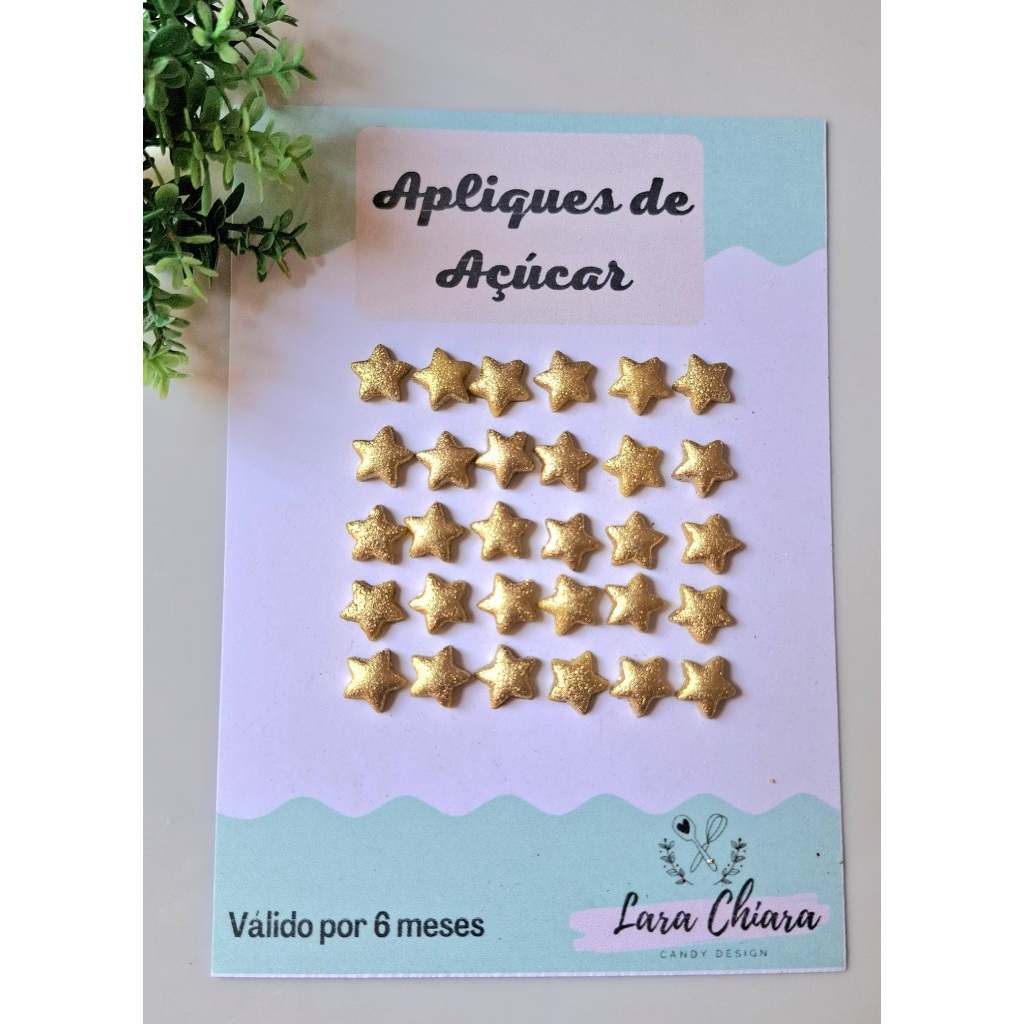 Apliques de açúcar / confeitos de açúcar - Estrela P dourada - natal