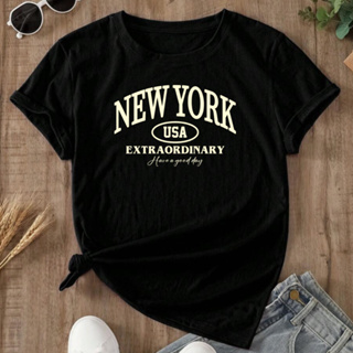 T-shirt Blusa Feminina Camiseta 100% Algodão Estampa New York em Oferta na Shopee