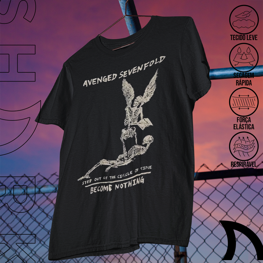 Camiseta Basica e OVERSIZED Avenged Sevenfold Become Nothing Rock N Roll Vintage Unissex