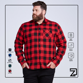 Camisa Xadrez Masculina Plus Size Manga Longa Flanelada em Oferta na Shopee