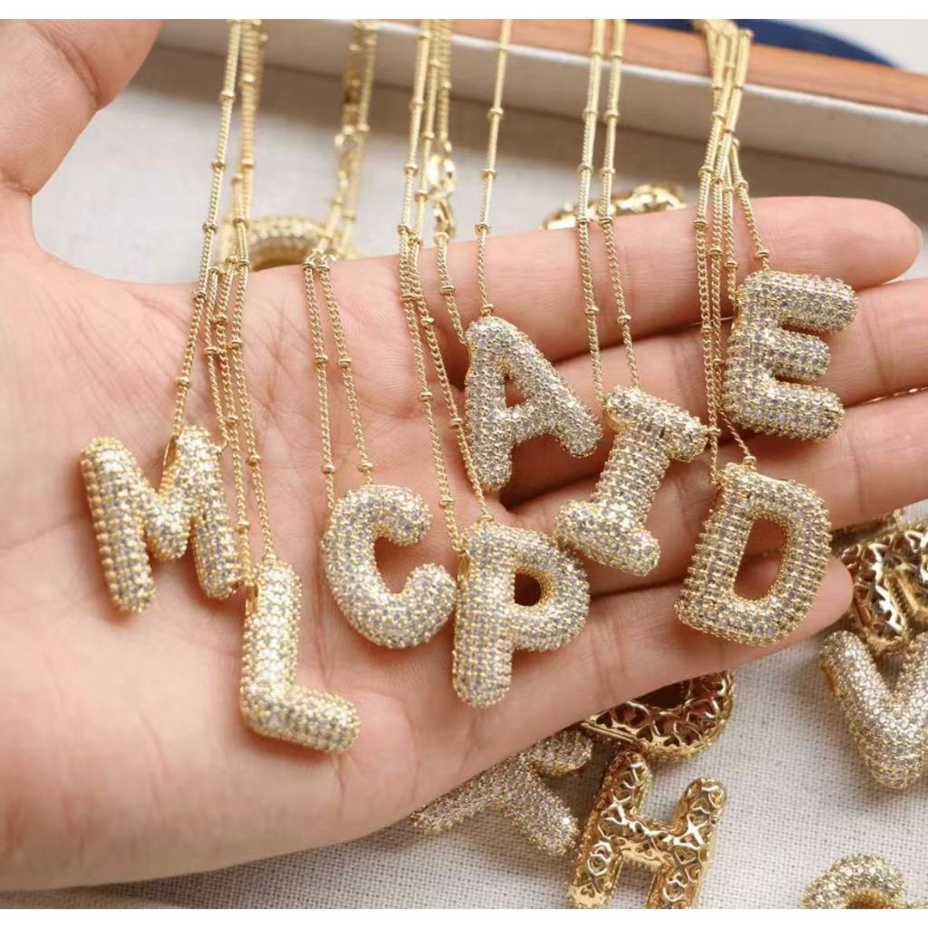 Colar de Letra Alta Qualidade A-Z Cartas Nome Pingente com zircônias cravejadas banhado a ouro 18k e prata 925