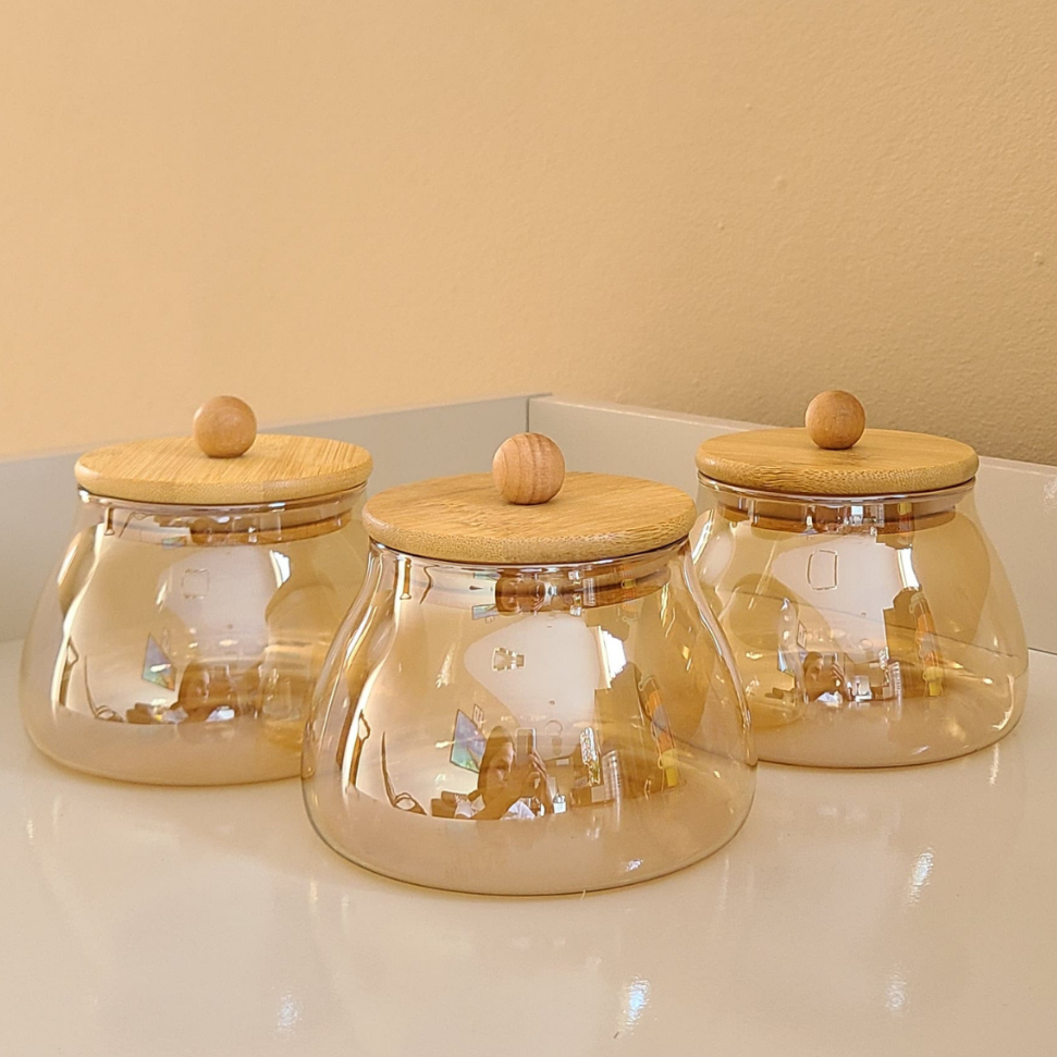 Pote de Vidro Dourado Hermético AMBAR BOLINHA P 450ML C/ Tampa Bambu em Oferta na Shopee