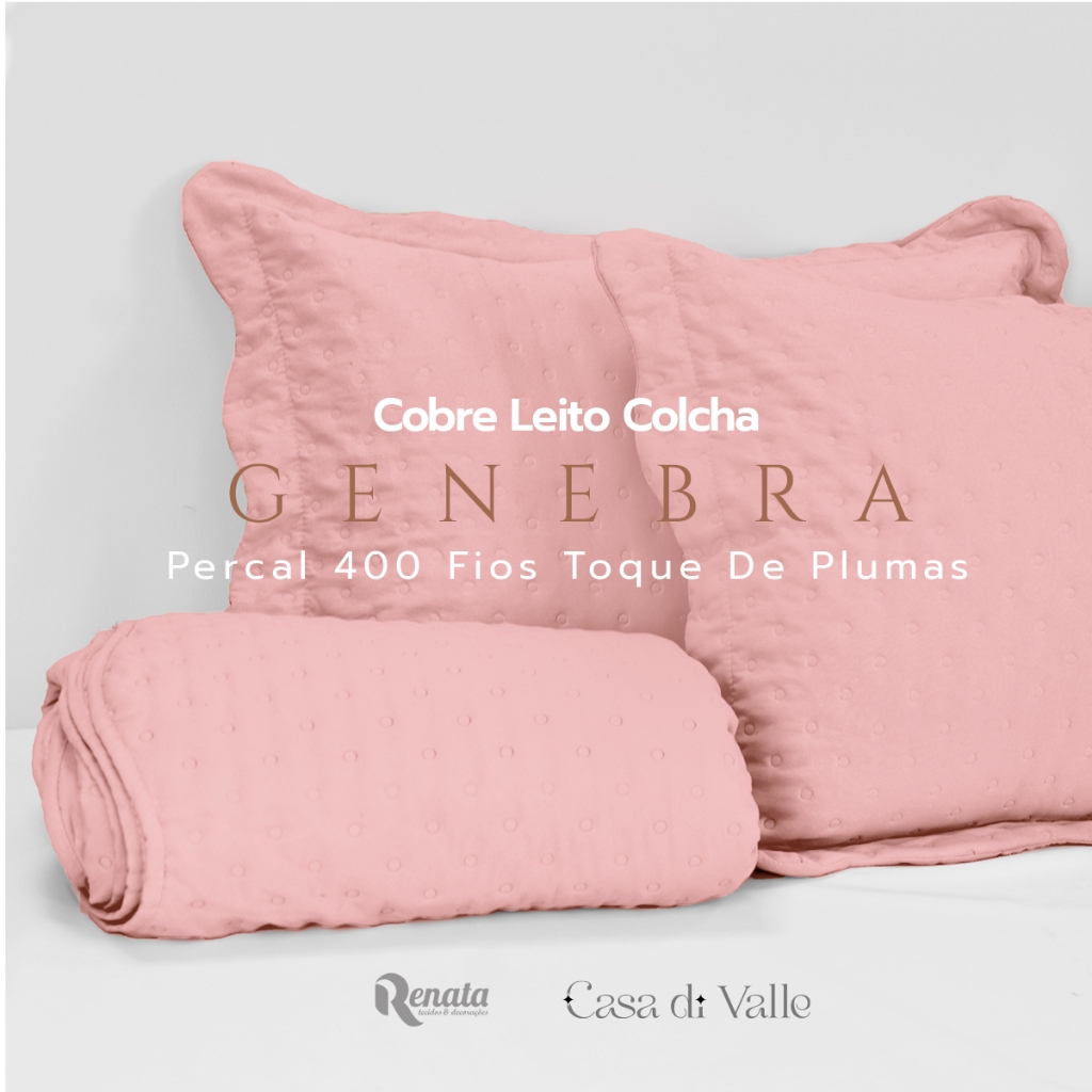 Colcha Cobre Leito Percal 400 Fios Toque de Pluma Premium Genebra Com Porta Travesseiro co...