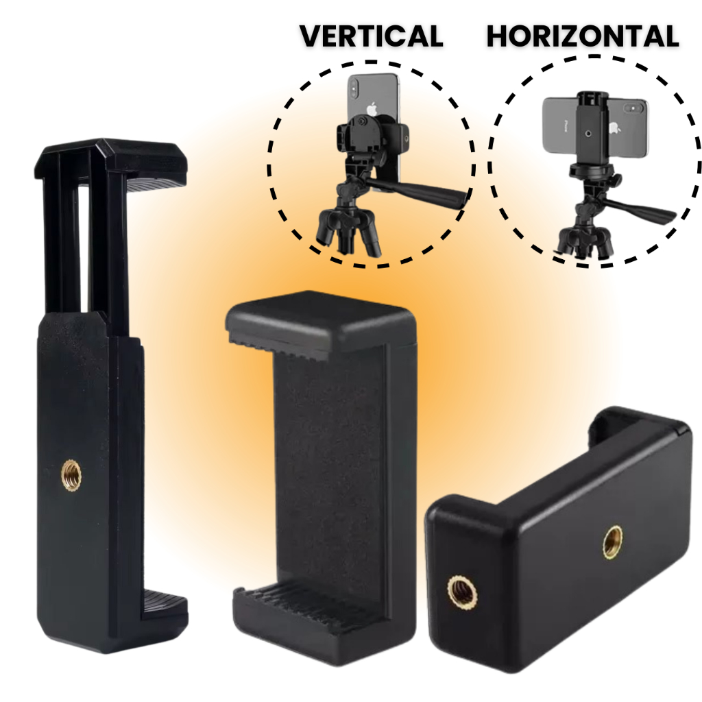 Suporte Clip para Celular Rosca 1/4 Vertical ou Horizontal Tripé Monopé Bastão
