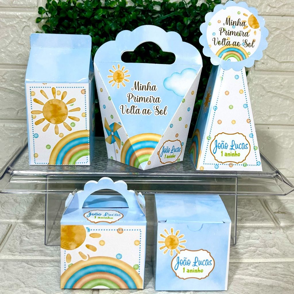 Kit Festa Personalizada MINHA PRIMEIRA VOLTA AO SOL Caixinhas Personalizada Aniversário Lembrancinha