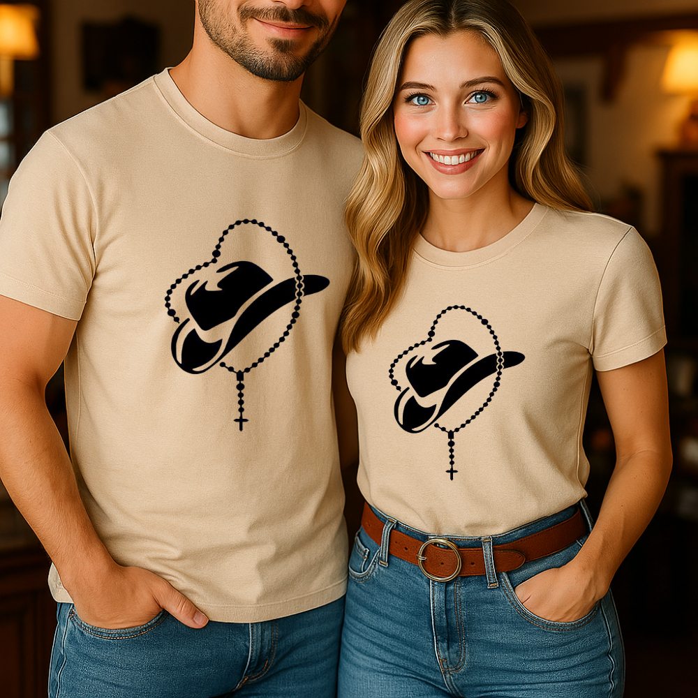 Blusa Algodão Camiseta Casal Country Estampa Chapéu Terço Grande Modinha Presente Dia Dos Namorados em Oferta na Shopee
