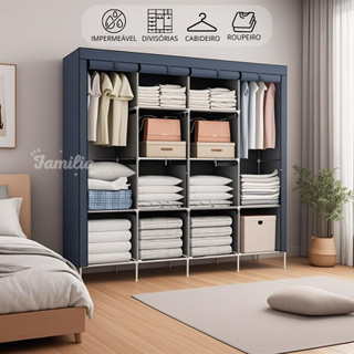 Guarda Roupa Dobrável Organizador De Roupas Portátil com Ziper Armário de Roupa Multifunc…