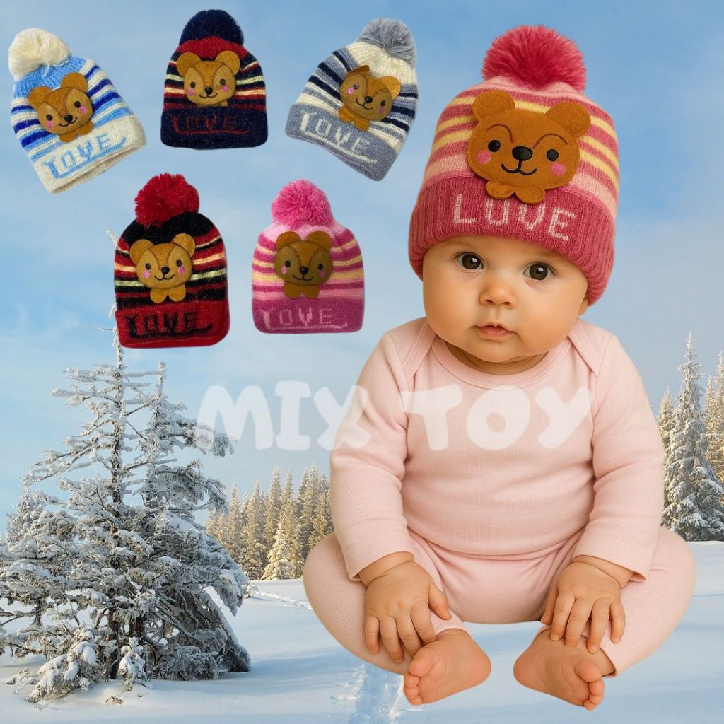 Touca Bebê Infantil Gorro Love Lã Frio Inverno Criança Forrada Menina e Menino