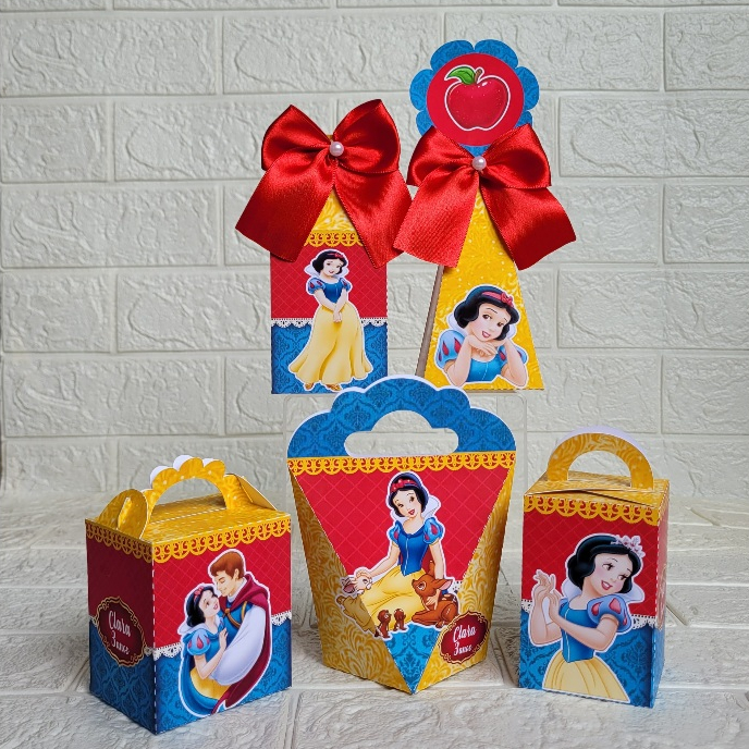 Kit caixinhas lembracinhas Personalizados de festa infantil aniversário menina / Tema Branca de Neve / PEGUE E MONTE