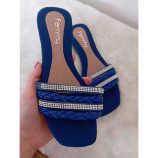 Sandália rasteira 4 Tiras Strass Trança confortável antiderrapante Rasteirinhas Femmy 01 em Oferta na Shopee