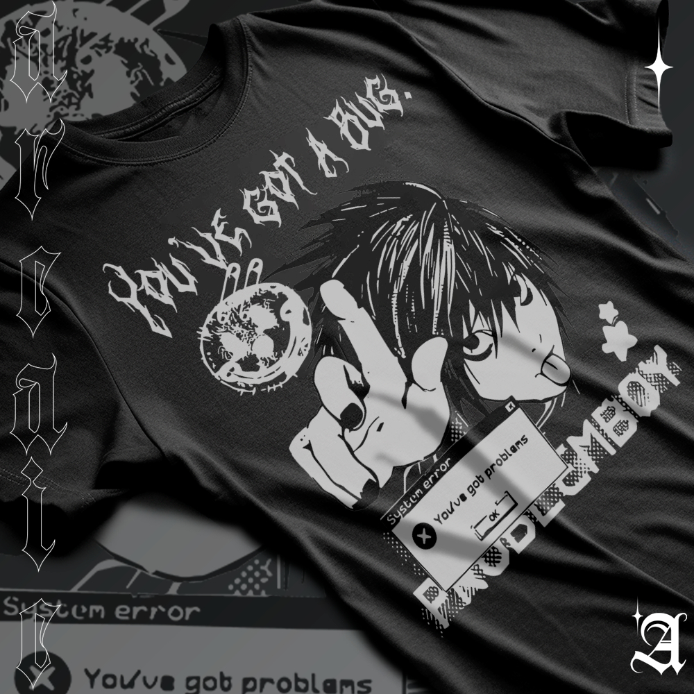 Camiseta Basica Algodao Ou Oversized Death Note Problemboy L Anime Gotic You've Got Problems Tee em Oferta na Shopee