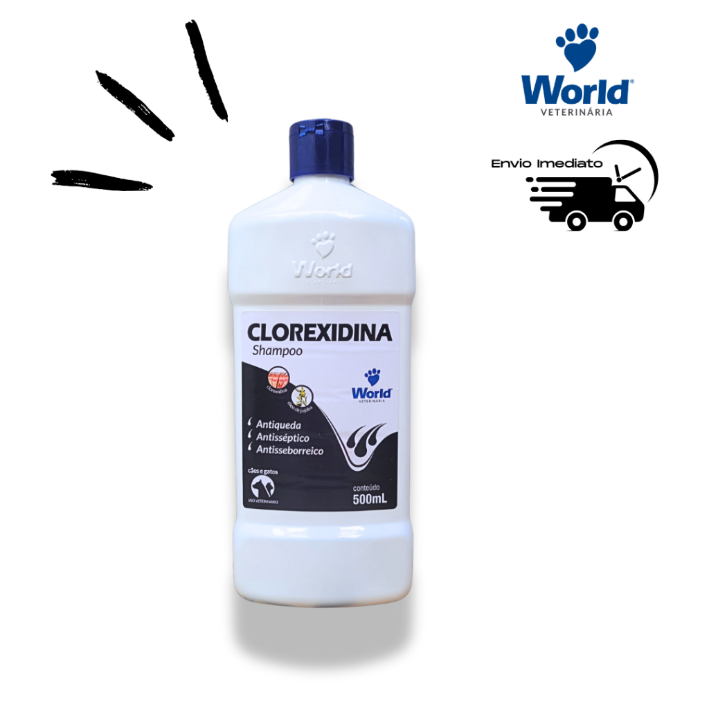 Shampoo De Pet Cachorros Gatos Clorexidina 500ml World Antiqueda Atisséptico com Oleo Vegetal Jojoba