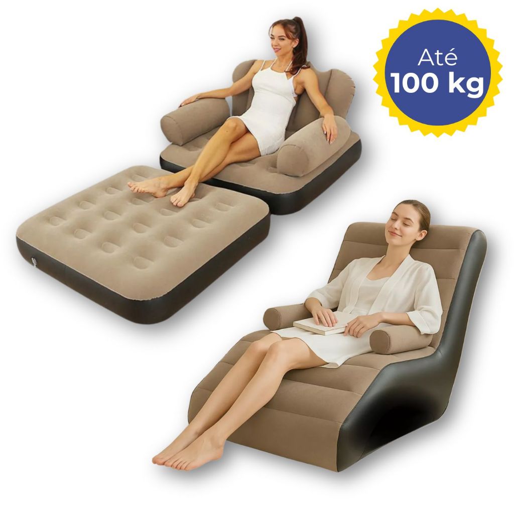 Conjunto Poltrona e Puff Inflável Ultra Lounge Portátil Descanso Preguiçoso Sofá Poltrona