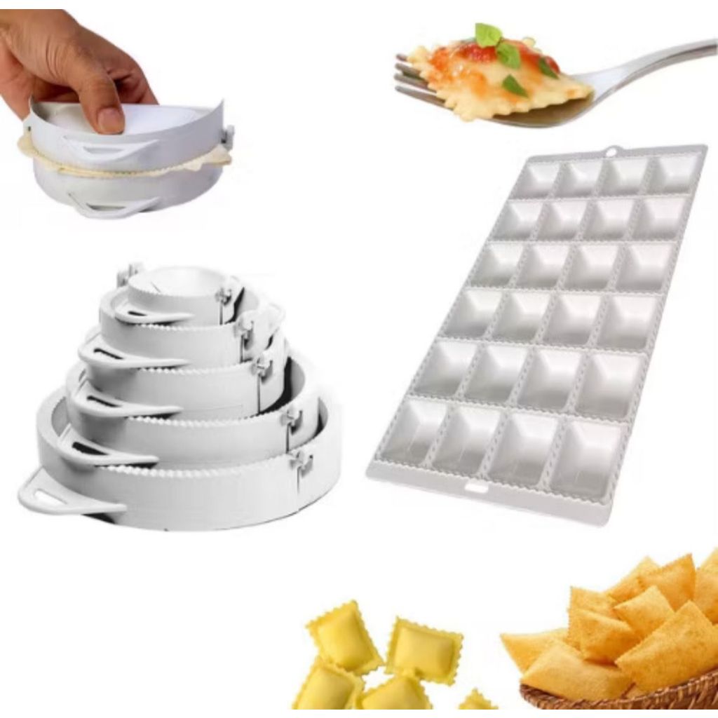 Kit 5 Tamanhos Forma Molde Pastel Salgados Risole + Forma Mini Pastel Ravioli Recheado 24 Cavidades