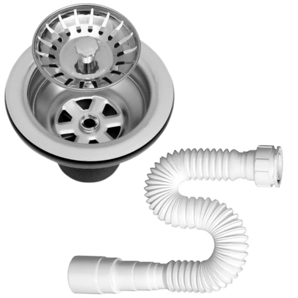 Kit de Válvula Pia de Cozinha Americana Inox 3. 1/2 Padova com Sifão Universal Flexível Delflex em Oferta na Shopee