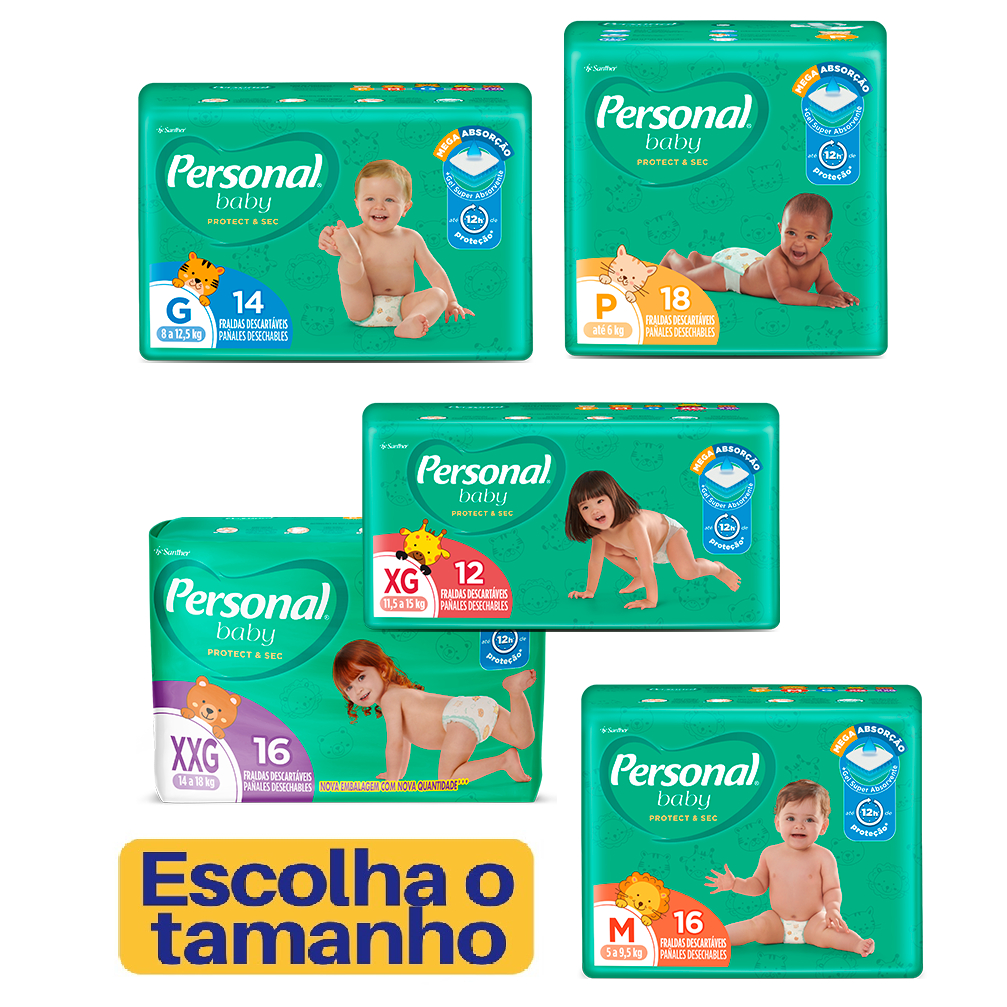 Fraldas Descartáveis Personal Baby Protect & Sec * P - M - G - XG - XXG