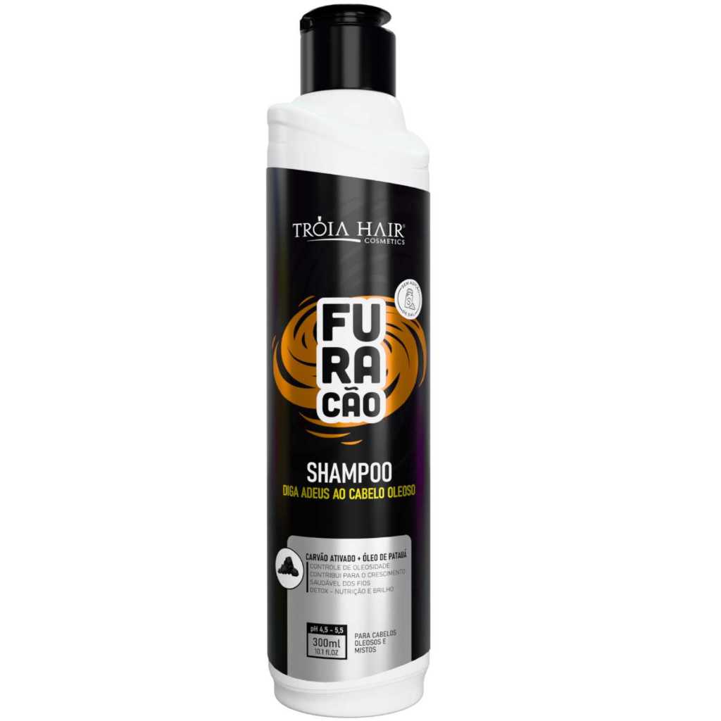 Shampoo Furacão Tróia Hair 300ml | Detox Anti-Oleosidade Carvão Ativado e Estímulo ao Crescimento
