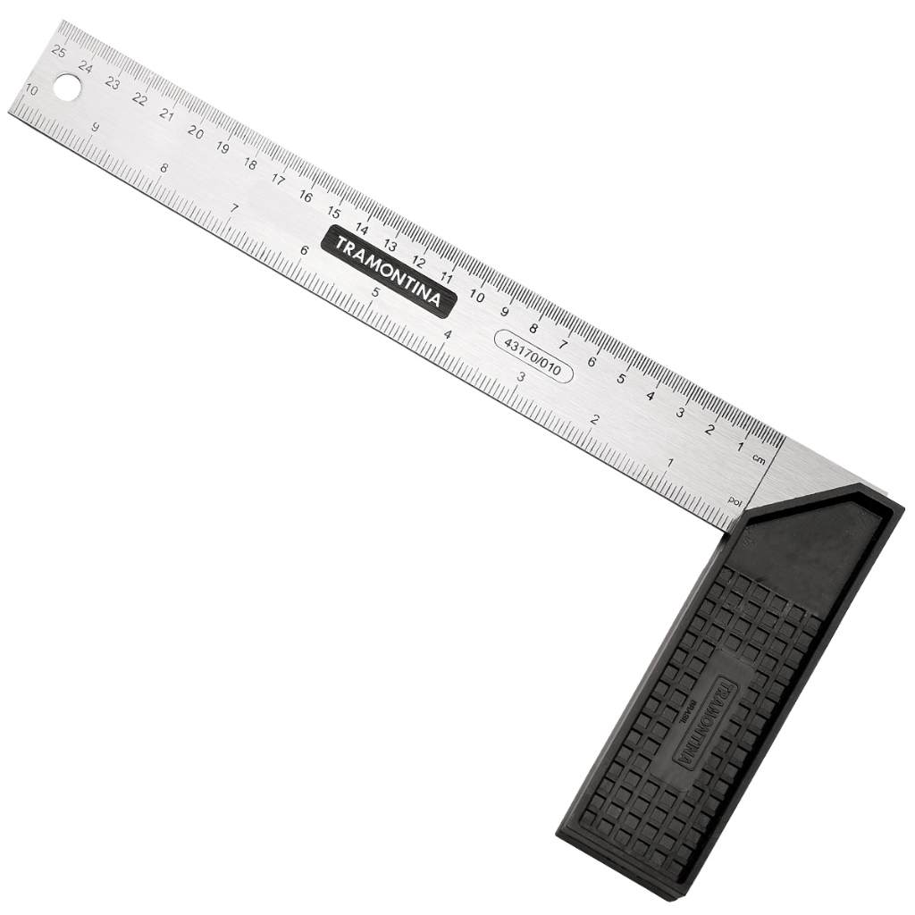 Esquadro 25cm Tramontina de Aço e Cabo de Plástico 43170/010