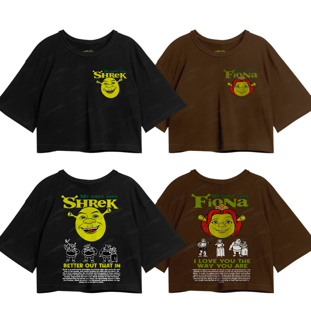 Cropped Casal Oversized Graphic Tee Unissex Shrek Sherek & Fiona Ogro FC (LEIA A DESCRIÇÃO) em Oferta na Shopee