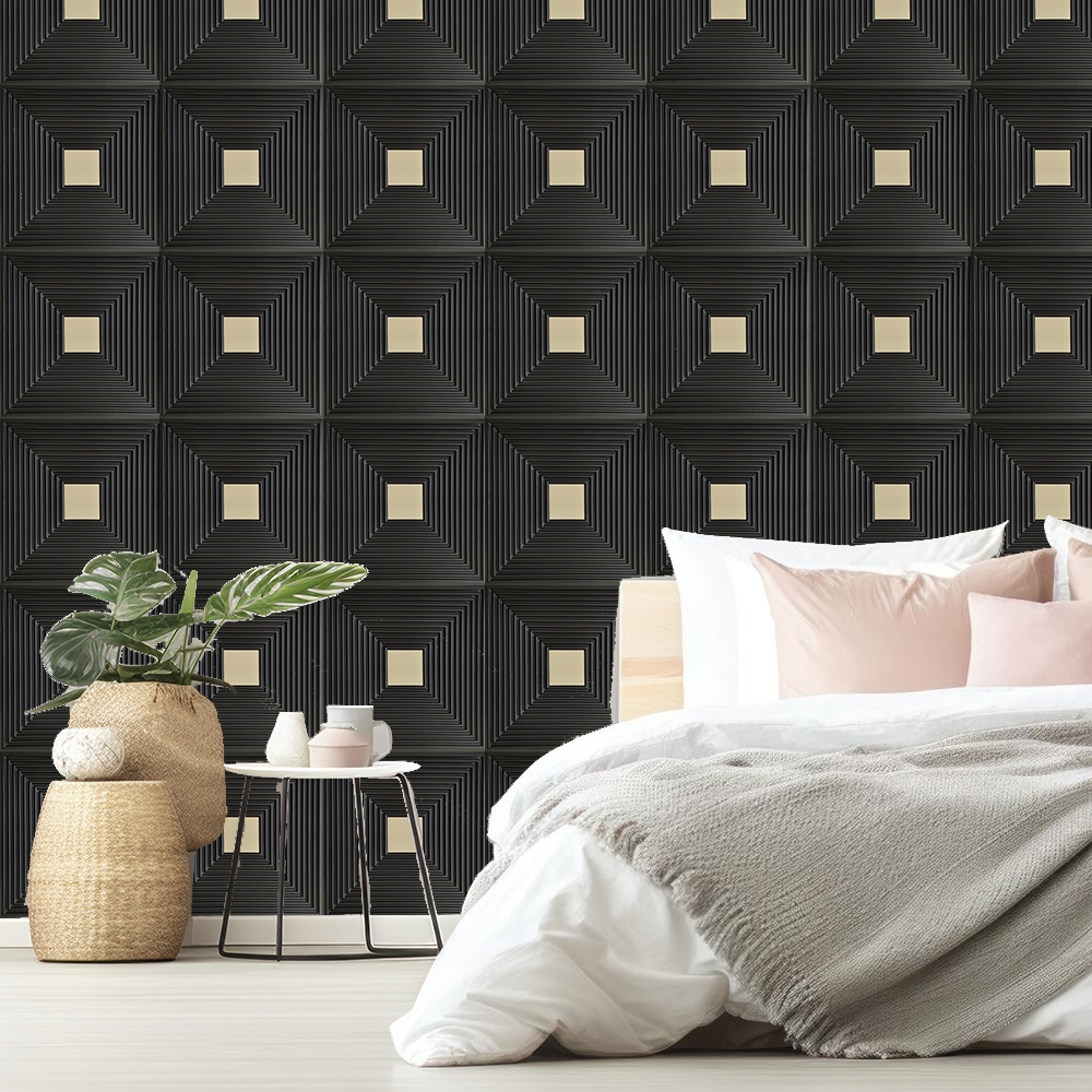 Revestimento Mirror Panels PVC 3d Placas Preto ou Branco Com Espelho Decorativo 50x50cm