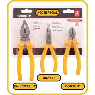 Kit 3 Alicate Eletricista Profissional Jogo Com Universal Bico Corte - ROBUST em Oferta na Shopee