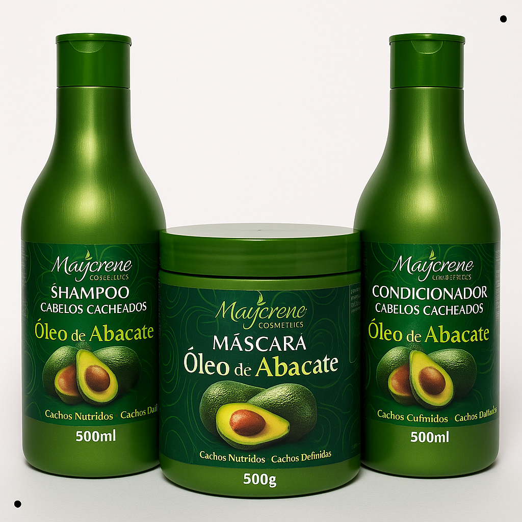 Kit Oleo de Abacate Maycrene Shampoo + Condicionador + Mascara Capilar 500g Cabelos Cacheados