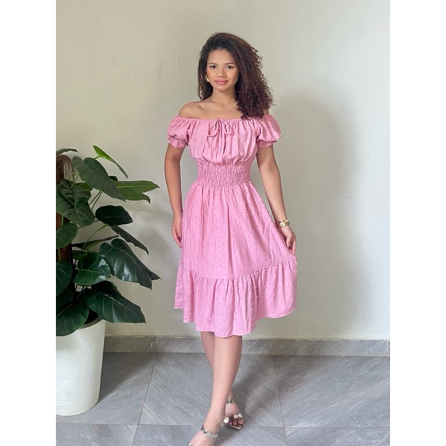 Vestido Curto Tati Viscolinho Pipoca Manga Mini Rose