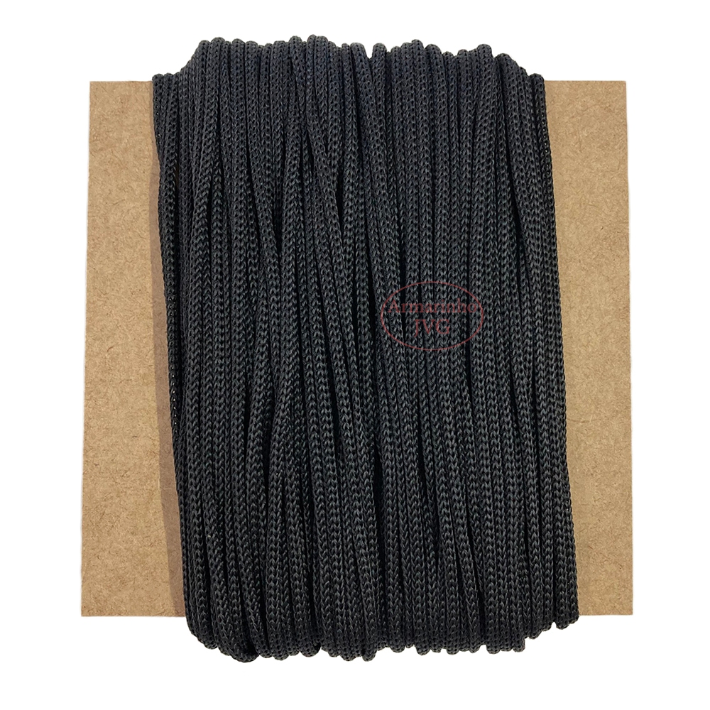 50m Cordão 4/1 Preto Fio Náutico 4mm Rabo Rato Saco Mochila