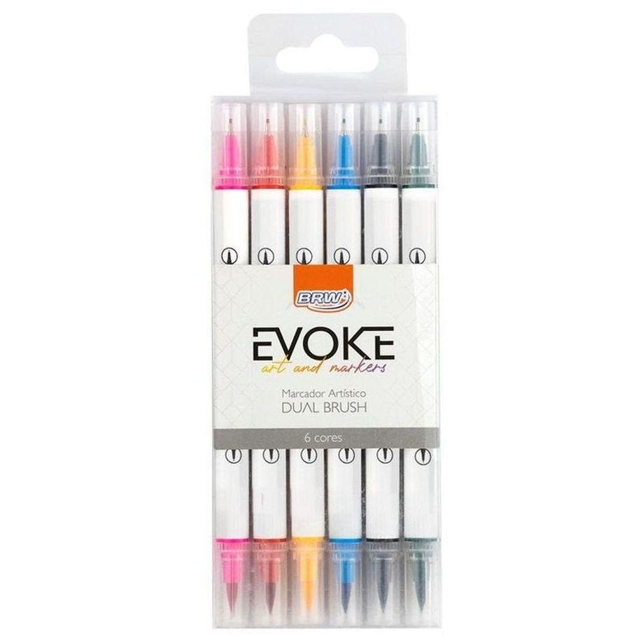 Marcador Dual Brush Pen Evoke Com 6 Cores BRW
