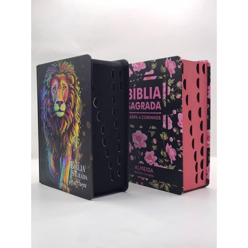 Kit 2 Bíblias Sagrada Com Harpa Tamanho Médio Palavra de Deus em Azul e Palavra de Jesus em vermelho em Oferta na Shopee