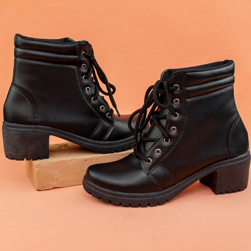 Coturno Feminino Botinha Salto Baixo Cano Curto Tratorado Bota Confortável Promoção Moda Original