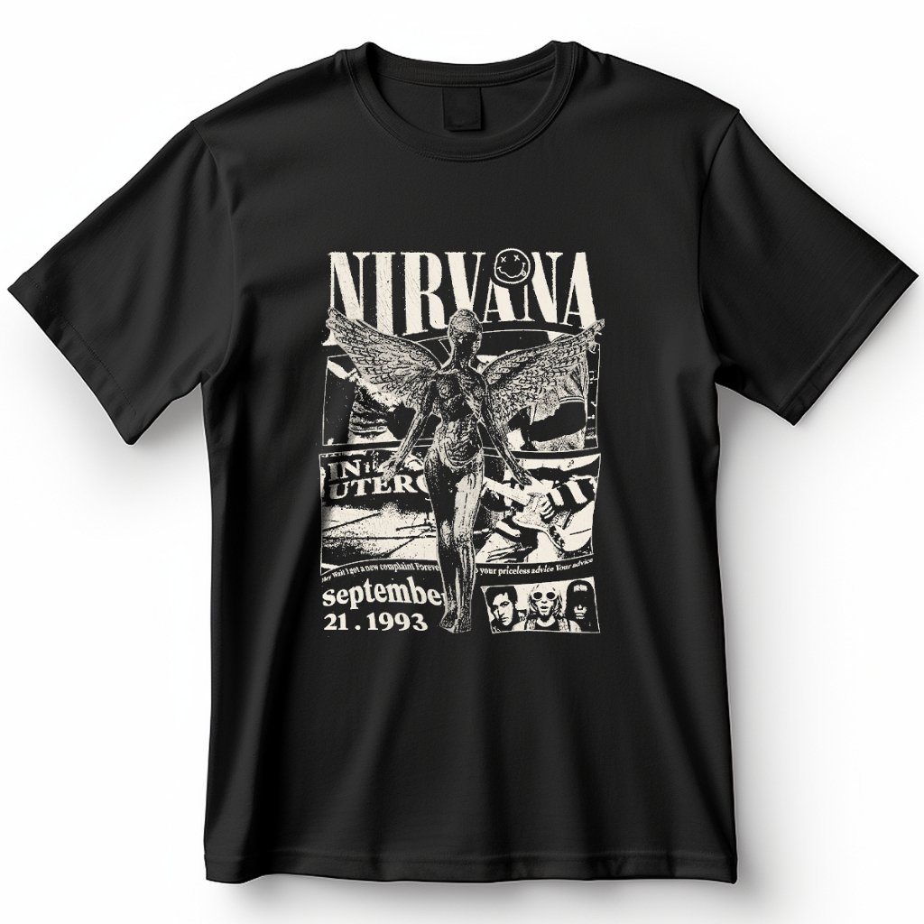 Camiseta Unissex Nirvana In Utero September 1993 Blusa De Banda Camisa 100% Algodão