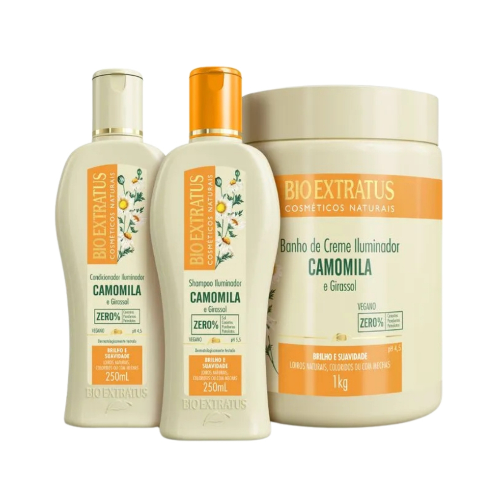 Kit Bio Extratus Camomila Shampoo, Condicionador e Banho de Creme (1Kg) em Oferta na Shopee
