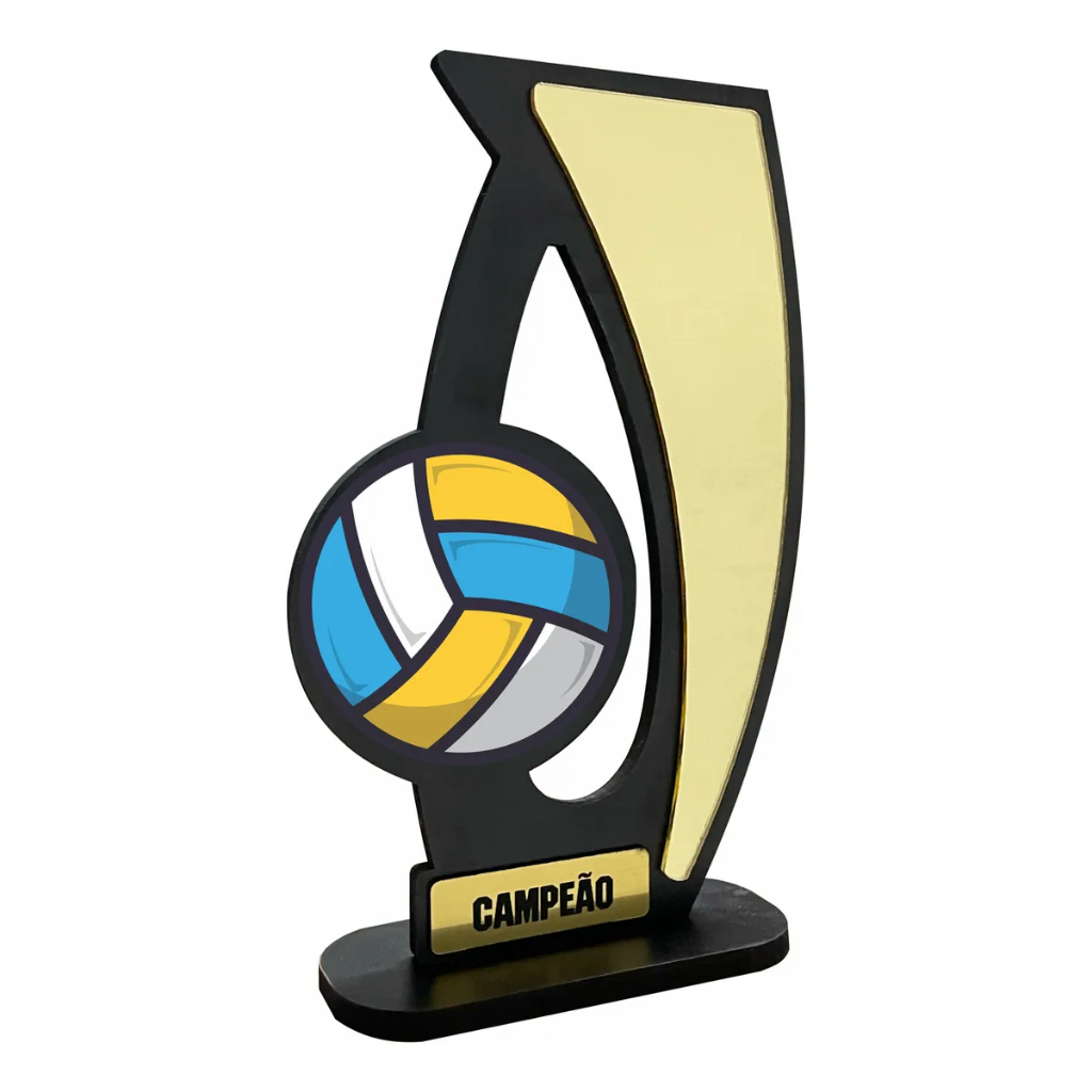 Troféu De Vôlei Em Mdf C/ Acrílico Dourado - 20cm