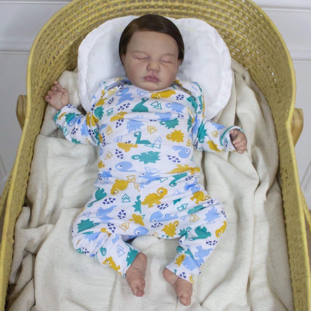 Roupinhas Para Bebê Reborn Menino RN Roupa Canelada Estampa Dino Body Transpassado Calça Com Punhos