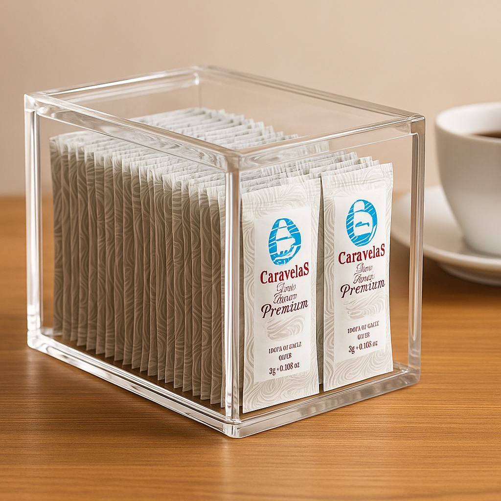Porta sache de açúcar e adoçante Chá Café em acrílico