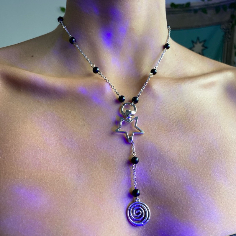 Y2K Colar estilo Rosário Aço Inox Estrela Retro Punk Aesthetic Cordão Alternativo Punk Rock pingente espiral spiral