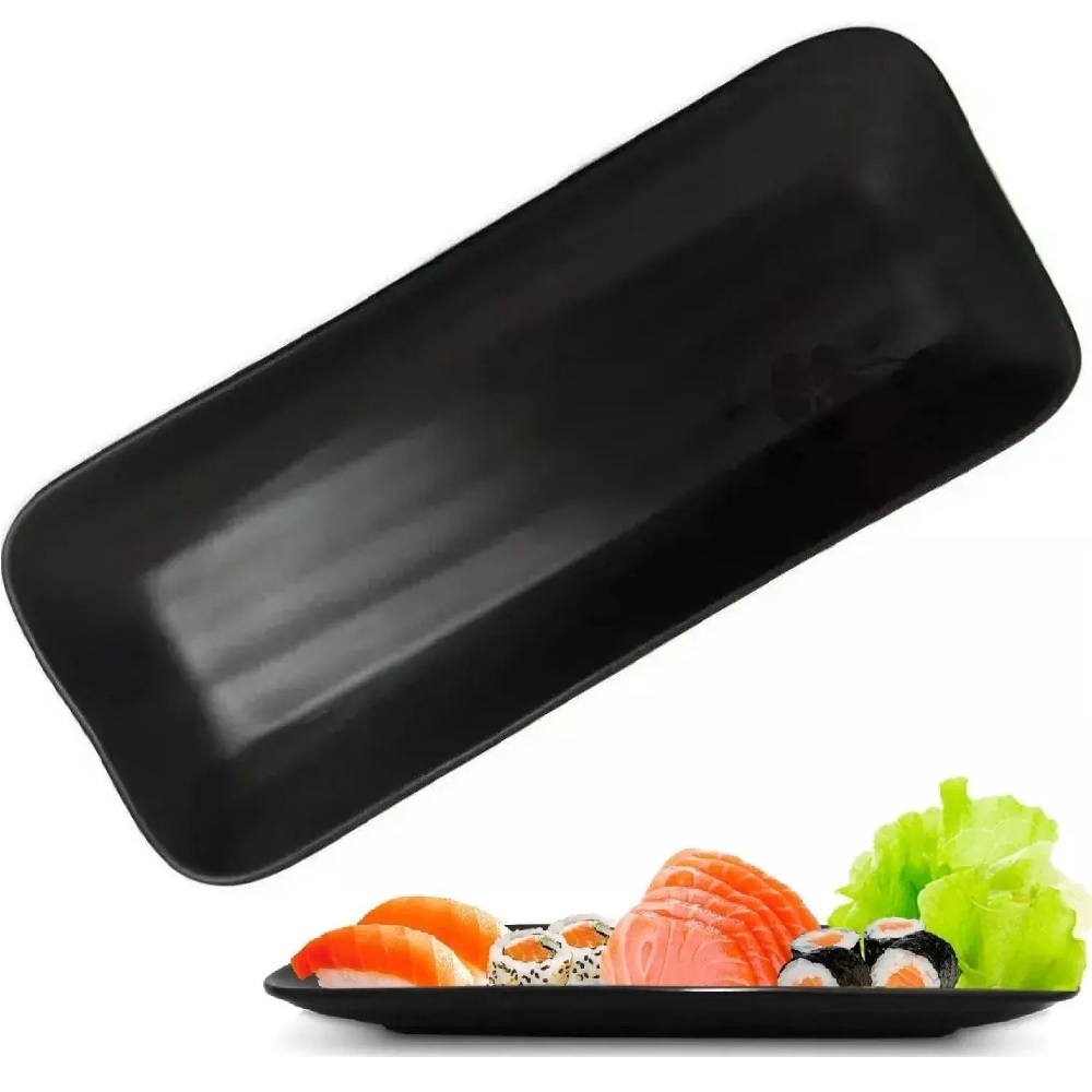 24 Pratos Melamina Retangular Sushi Comida Japonesa Shimeji 27,5cm