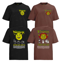 Camiseta Casal Graphic Tee Unissex Shrek Sherek & Fiona Ogro FC (LEIA A DESCRIÇÃO)