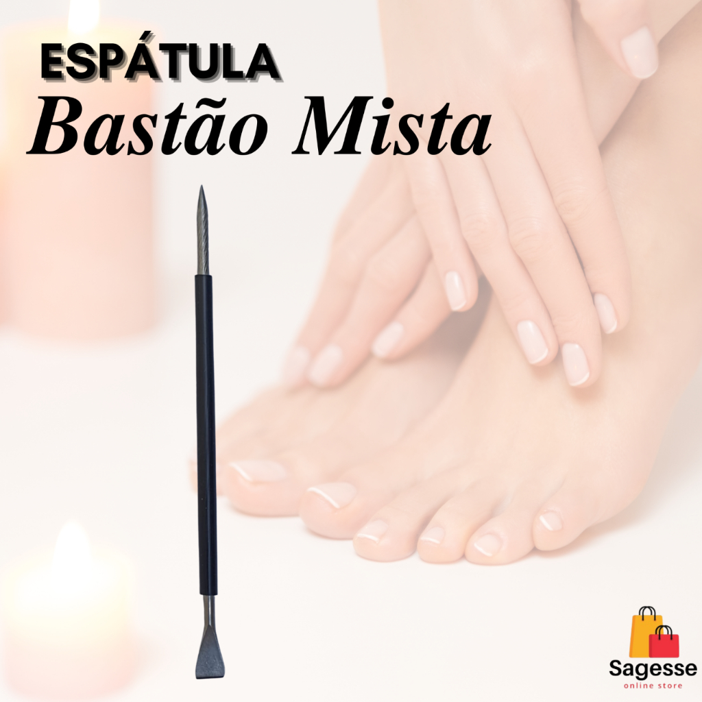 Espátulas Slim Bastão Mista Unha Inox  Silicone PRETO Cutelaria Manicure em Oferta na Shopee