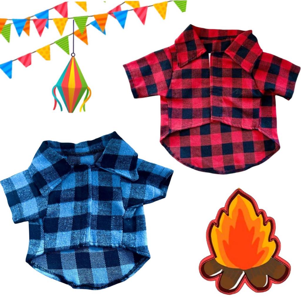 Camisa Xadrez Junina Creche Caipira Para Cachorro Gato Roupa Flanela Inverno São João
