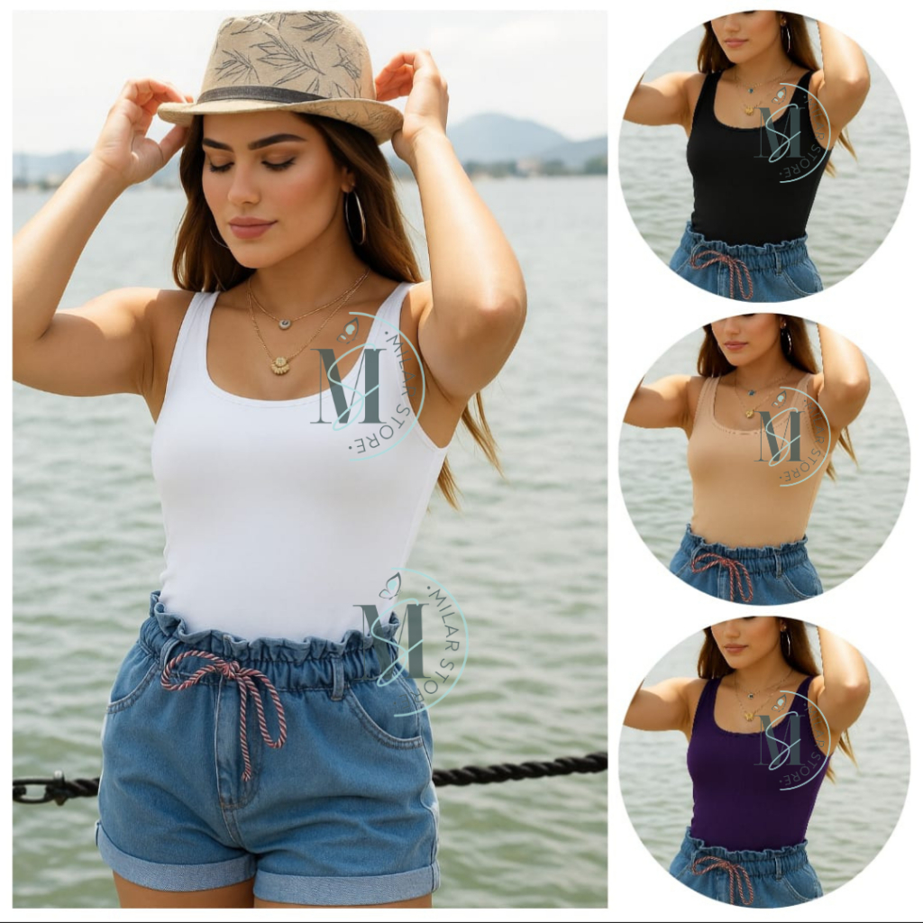 kit 04 Camiseta Regata Feminina Suplex Básica blusinha alça grossa lisa tecido sem bojo