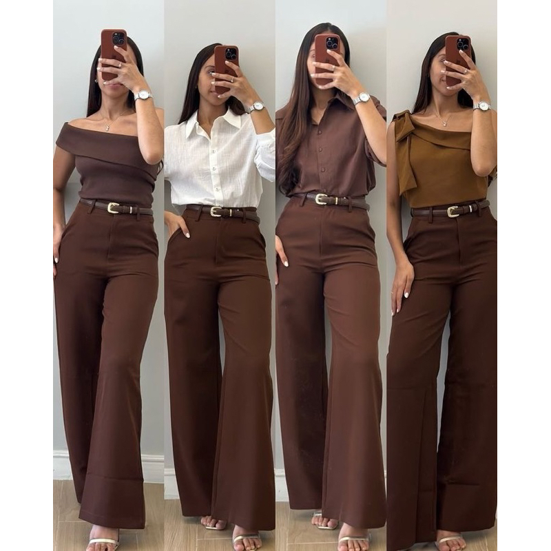 Calça Pantalona Feminina Alfaiataria Cintura Alta Social Boca larga Sport chique elegante