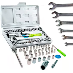 Kit Jogo De Ferramentas 46 Peças Com Chaves Fixa Soquetes Várias Medidas Aço Carbono Abrasão