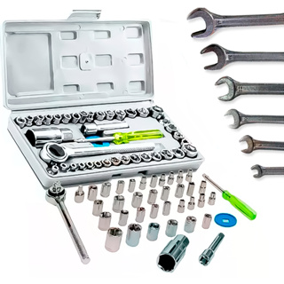 Kit Jogo De Ferramentas 46 Peças Com Chaves Fixa Soquetes Várias Medidas Aço Carbono Abrasão em Oferta na Shopee