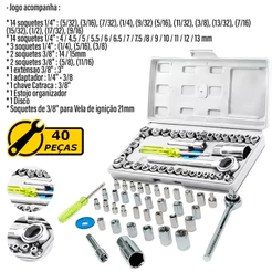 Kit Jogo De Ferramentas 46 Pçs Com Chave De Vela + Chaves Combinada Soquetes Aço Carbono Resistente